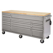 View 72 in 18-Drawer 24 in. D Mobile Workbench with Solid Wood Top Stainless Steel image 1