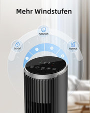 View Ateroll Leiser Turmventilator für Schlafzimmer, Standventilator mit Fernbedienung, 90° oszillierend, 4 Geschwindigkeiten 3 Modi 12H Timer LED-Anzeige, image 2