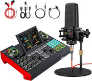 View Podcast Equipment Bundle,with 3.5mm Condenser Microphone & Live Sound Card - Audio Mixer for Streaming, PC/Mobile Live Singing, Gaming Content Creators, Soundboard with USB Computer Interface image 1