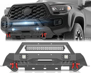 View for Tacoma 3rd Gen Stubby Front Bumper Compatible with 2016 2017 2018 2019 2020 2021 2022 2023 Toyota Tacoma with Skid Plate, Winch Plate, License Plate Frame, LED Lights & D-rings, Black image 1