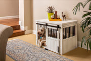 View Farm sliding cowshed door furniture-style dog cage - antique white, large size. Unique style, durable and sturdy. Removable seat cushion. Easy to assemble. image 2