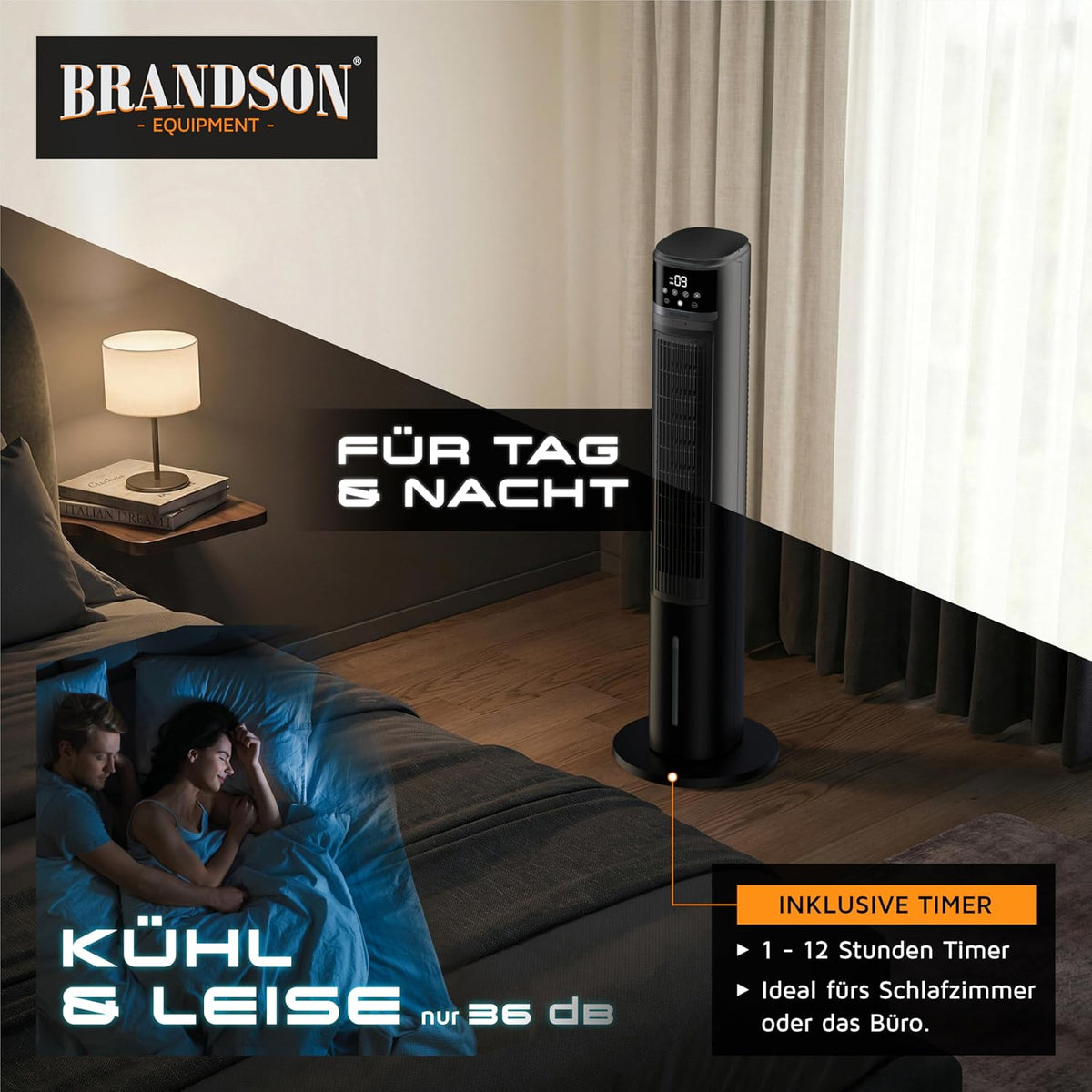 Brandson – mobiler Luftkühler mit Wasserkühlung im ECO Design - DC Motor sehr leise - 60% Energieeinsparung - Sieger Ventilatoren und Luftkühler 2026
