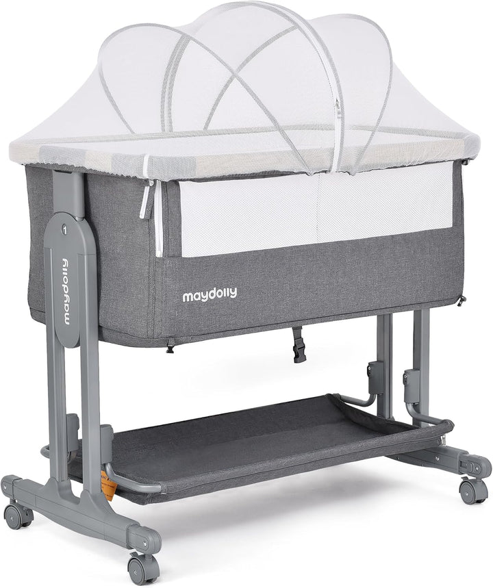 Maydolly Baby Bassinet Bedside Crib, 3-in-1 Baby Bassinet Bedside Bed with Mattress and Soft, Breathable Sheet, 7-Height Adjustable, Stable and Reliable Crib for Nursery