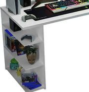 View Madesa Large Modern Gaming Computer Desk 53 Inch with 5 Shelves Cable Management Student Study Wooden Table Home Office Gamer Desk for Kids and Adults - White image 4