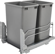 View A double pull-out trash can suitable for the bottom of kitchen cabinets, with a capacity of 35 ounces (approximately 0.875 gallons), equipped with a gentle closing sliding mechanism, and in the color of Orison Gray. image 1