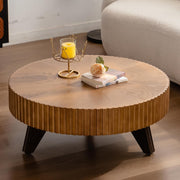 View 35" Contemporary Round Coffee Table, Coffee Tables Blending Traditional Decor, Solid Wood Center Table for Living Room, Natural image 1