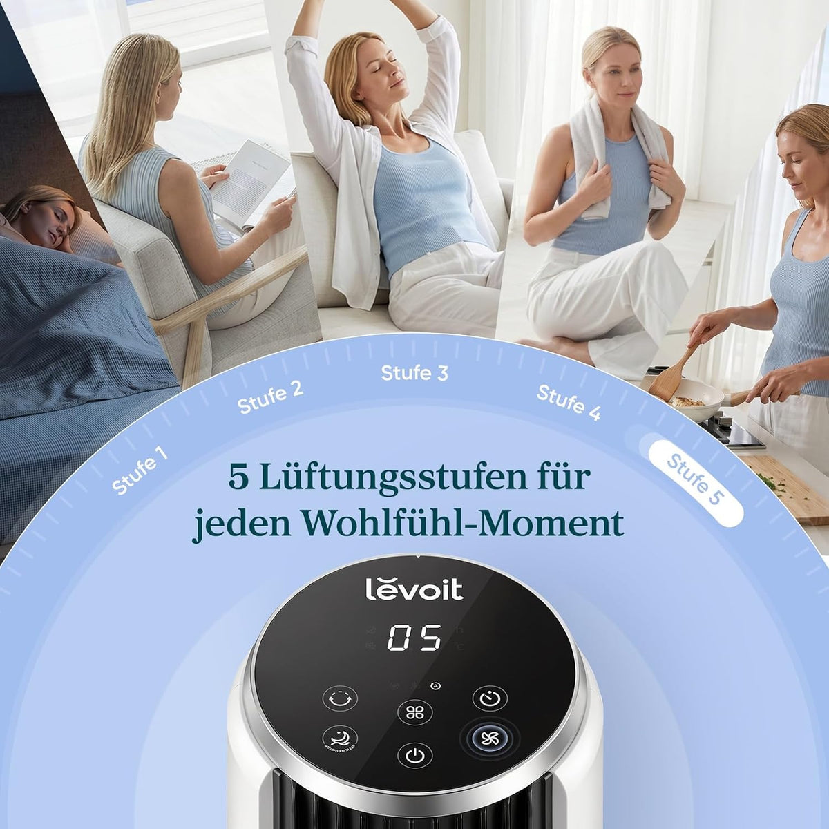 Levoit-Turmventilator mit Fortschrittlichem Schlafmodus-Ventilator leise 12Std Timer 4 Modi 5 Geschwindigkeiten-Automatikbetrieb mit Sensor-