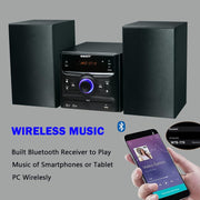 View Bluetooth Stereo System, CD Player, Wireless Streaming, MP3, USB, Audio in, FM Radio, 30W, Micro Sound System image 2
