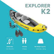 View Explorer K2 Inflatable Kayak Set: Includes luxurious 86-inch aluminum paddle and high-output pump - extremely durable PVC material - adjustable seat with backrest - suitable for two people - maximum weight capacity 400 pounds image 2