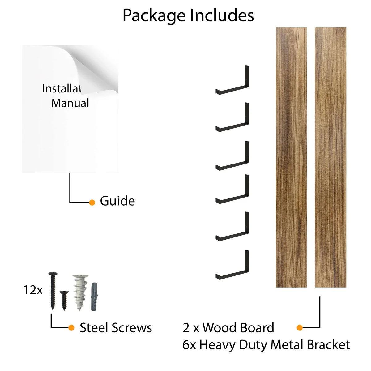 72 Inch Floating Wood Wall Shelves, Set of 2 Burnt Wood Display and Storage Shelves for Home Decor