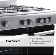 View Corbero - Cocina de gas butano 5 fuegos | CC510GB90X | 80x90x60 | Horno de 60L con puerta doble | Wok en medio| Encendido Manual | Cajón image 2