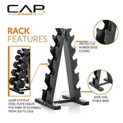 View 150 LB Coated Hex Dumbbell Weight Set with Vertical Rack, Black image 5