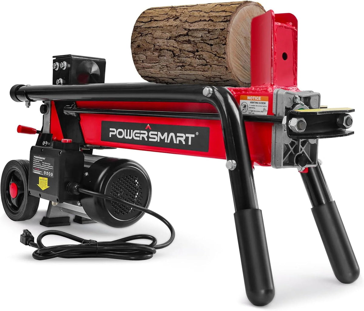 7-Ton Electric Log Splitter, 15 Amp, 3500 Motor Speed, Horizontal Full Beam Design with Steel Wedge