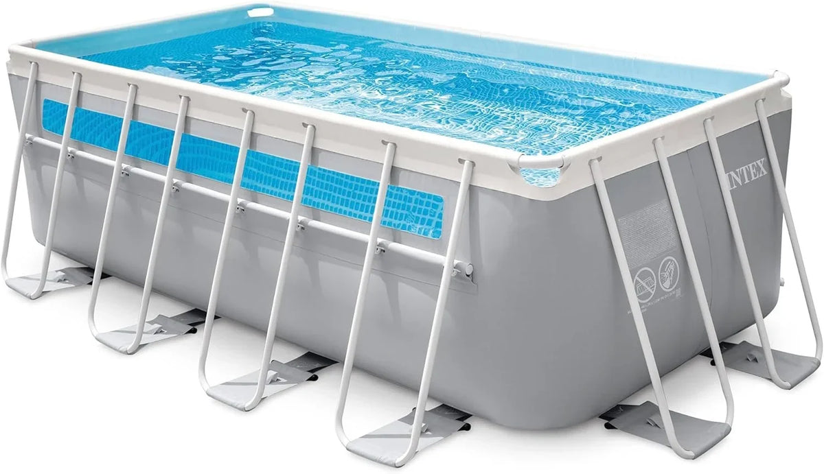 Intex Piscina Desmontable Rectangular Prism Frame, 400x200x122 cm, Material Triple Capa, Capacidad 8.418 L, Ventana panorámica, Tapiz, Cobertor,