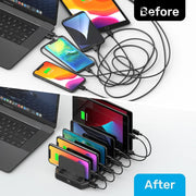 View A charging interface station with 10 USB fast charging ports and adjustable partitions, suitable for charging multiple devices such as iPads, iPhones, tablets and mobile phones - 5-piece set, black image 4