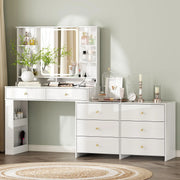 View Makeup Vanity Desk with Mirror and Lights, Vanity Desk with 8 Drawers & Storage Shelves, Vanity Table with Power Outlet, 3 Color Modes & Adjustable Brightness Dressing Table, Bedroom,White2 image 2
