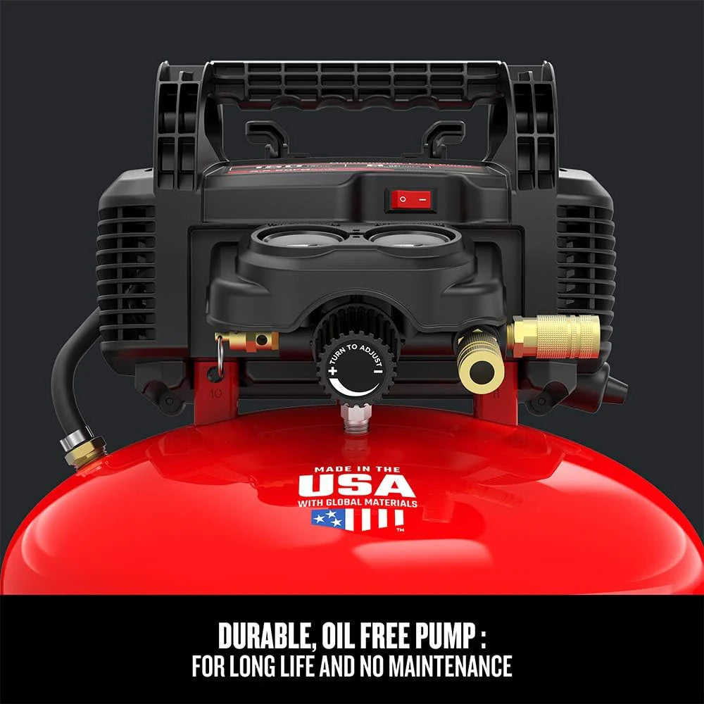 6 Gallon Pancake Air Compressor, Oil-Free Portable Compressor Kit for Garage, Workshop and DIY Projects
