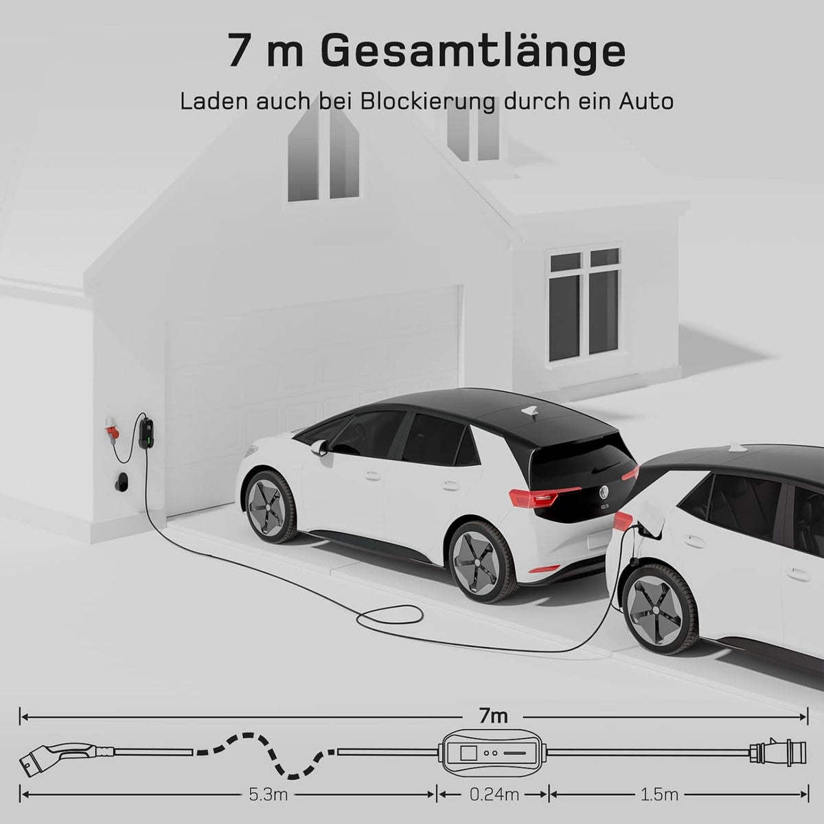 dé Mobile Wallbox/Ladestation 11kW [3-phasig|7m|6-16A] mit Traveller Adapter Set, Ladekabel CEE 16A auf Typ 2 und EV Ladegerät für Model Y/3, ID.3/4/5