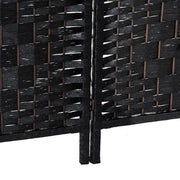View 6 Ft Tall Four-Panel Wicker Weave Room Divider, Black Wood Privacy Screen image 6