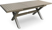 View Extendable Patio Dining Table for 6-8, 63''-83'' Outdoor Aluminum Table w/Umbrella Hole, Rectangle Slatted Tabletop, Metal X-Trestle for Meals Garden Deck Backyard Gathering Party - Light Brown image 1