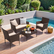 View 4-Piece Outdoor Patio Furniture Set, Rattan Wicker Chairs and Outdoor Seating Set image 6
