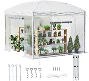 View 19.2×9.7×8.5 feet Outdoor upgraded retractable greenhouse with adjustable reinforced frame, portable walk-through greenhouse, equipped with 2 rollable zipped doors and mesh windows, PE shell, white image 4