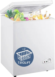 View 7.0 Cu Ft Chest Freezer - Energy Efficient & Quiet Mini Freezer with Adjustable Thermostat - Compact Deep Freezer for Home, Apartment, and Garage - Removable Basket & Defrost Drain image 2