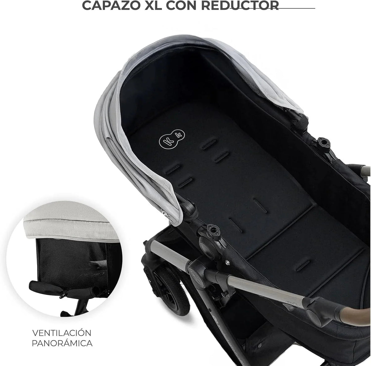 Kinderkraft MOOV XL 3 en 1, Carrito bebé hasta 27 kg, Carro, Con Asiento I-SIZE 40-75 cm, Plegable, Amortiguación, Convertible, Capazo XL, Con