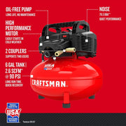 View 6 Gallon Pancake Air Compressor, Oil-Free Portable Compressor Kit for Garage, Workshop and DIY Projects image 2