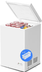 View 3.5 Cubic Feet Chest Freezer with 2 Removable Baskets Free Standing Top Open Door Compact Freezer with Adjustable Temperature for Home/Kitchen/Office/Bar (3.5 Cubic Feet, White) image 2