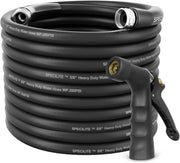 View 3/4" Hot/Cold Garden Hose 200 ft with Industrial High Pressure Nozzle, Flexible & Lightweight, 600psi Burst Rubber Water hose -50℉-158℉ With 3/4" Brass Fittings for Yard, Black image 1