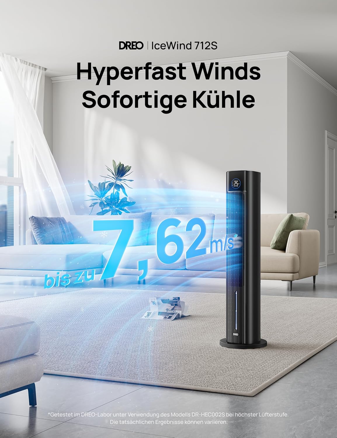 DREO Turmventilator mit Wasserkühlung, 110 cm Luftkühler mit Wasserkühlung Leise, 4-Geschwindigkeiten-4-Modi Verdunstungskühler, APP-Steuerung,