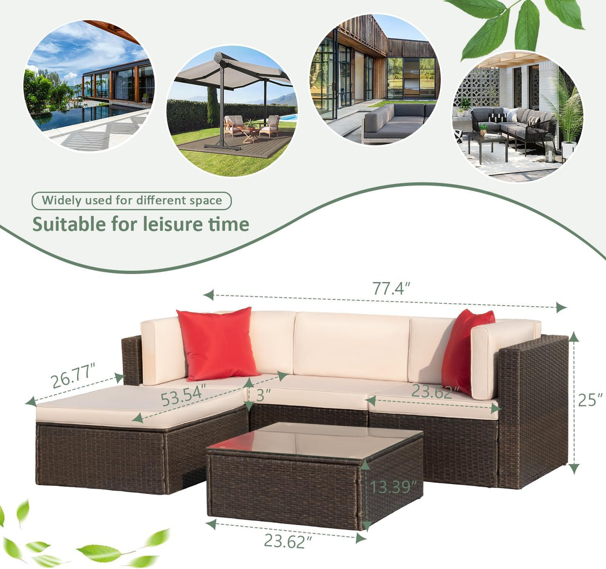 5-Piece All-Weather Patio Furniture Set with Cushions, Outdoor Wicker Conversation Sofa Set for Garden, Deck & Backyard