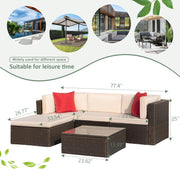 View 5-Piece All-Weather Patio Furniture Set with Cushions, Outdoor Wicker Conversation Sofa Set for Garden, Deck & Backyard image 3