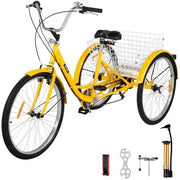View 2025 Triciclo para adultos de 26 pulgadas, 7 velocidades, triciclo con canasta para paseos y compras image 2