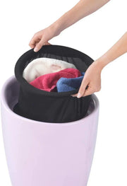 View Bathroom stool with laundry basket, storage stool with soft padded seat, white stool for laundry sorting and storage, size 14.2 x 19.9 x 14.2 inches, white, 1-piece set image 2