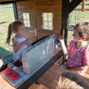 View Backyard Discovery Canyon Creek Cedar Wood Swing Set with Wave Slide, Clubhouse, Play Kitchen, Picnic Area, Belt Swings, Web Swing, Rock Wall, Balconies, Playhouse, Step Ladder, Outdoor Playset image 4