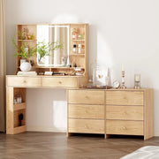 View Makeup Vanity Desk with Mirror and Lights, Vanity Desk with 8 Drawers & Storage Shelves, Vanity Table with Power Outlet, 3 Color Modes & Adjustable Brightness Dressing Table, Bedroom,White2 image 3