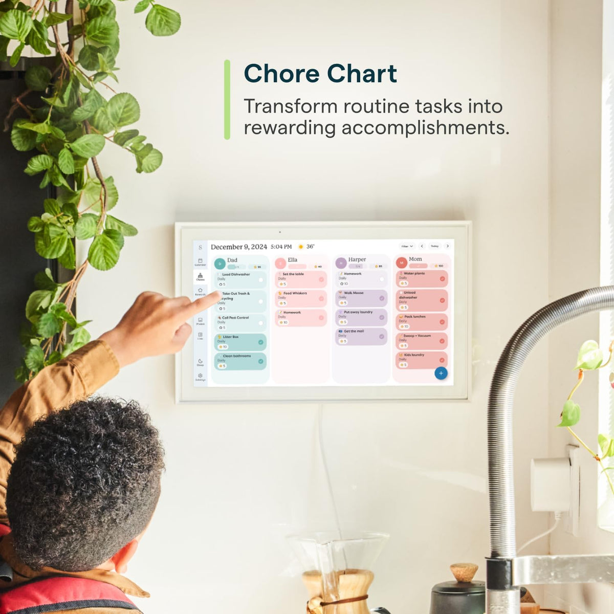 15 Inch Digital Wall Planner & Chore Chart, Smart Family Calendar Organizer Display for Home Organization