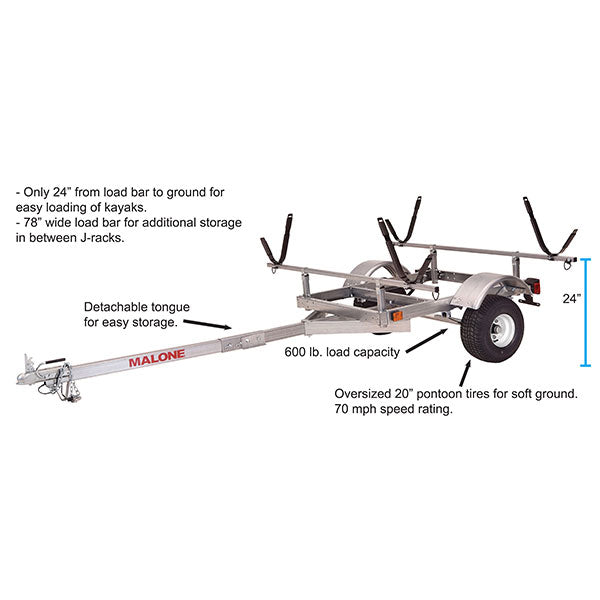 2-Kayak Trailer Package, 600-Lb. Capacity, Galvanized Steel, LED Lights, 70 MPH Rated Tires