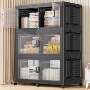 View 200Gal Extra Large Plastic Storage Bins with Lid & Wheels, Stackable Collapsible Bins with Dividers, Cube Closet Organizers and Storage Cabinet Shelves Box Roomy for Home Kitchen,4Pack White image 1