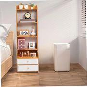 View High platform bedside cabinet storage rack. Wooden bedside table with open shelves. Abundant storage space, simple design, suitable for bedroom furniture. Easy to assemble, with a rustic style and warm surface treatment. image 3