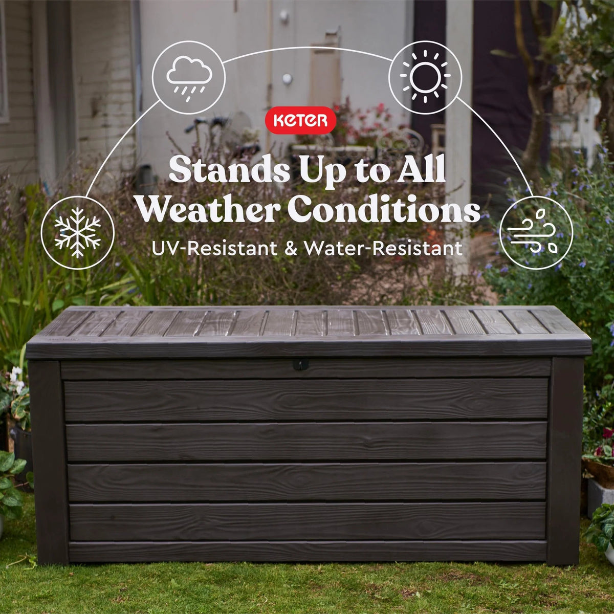 150 Gallon Outdoor Deck Box with Bench Seat, Large Storage Container for Patio, Garden, Yard and Pool Area