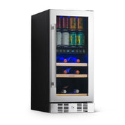 View Newair 15 Dual Zone Beverage Cooler with Removable Beech Wood Shelves, Stainless Steel image 1