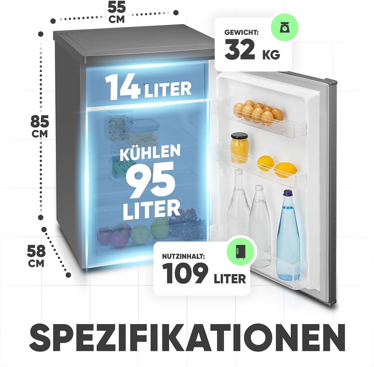 Bomann Kühlschrank mit Gefrierfach klein | Kühlschrank 2 Ablagen | leise | mit 4-Sterne Gefrierfach | Kühlschrank klein mit Obst- und Gemüsefach |