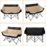 View Double camping chair - Large-sized adult camping couple seat cushion suitable for two people. 650 pounds load-bearing capacity - Heavy-duty foldable camping chair, equipped with a cooling bag, suitable for outdoor activities and beach use. image 2
