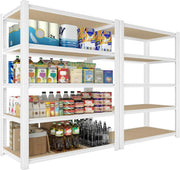 View 28-inch wide x 12-inch deep x 59-inch high closet storage rack - 5 layers of white metal connected shelves, adjustable heavy-duty garage shelves, practical shelf-style storage rack for kitchen storage, 4-piece set image 3