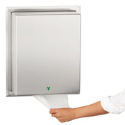 View Automatic roll towel dispenser, semi-integrated design, matte stainless steel material, adjustable sensor, LED light guide, no contact operation, AC adapter/battery power supply, universal roll towel compatibility image 1