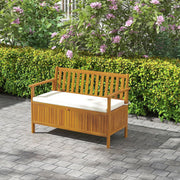 View Outdoor bench with storage box, 28-gallon outdoor storage bench, garden seat made of rosewood with cushion, suitable for parks, balconies, and terraces, double-person outdoor furniture, made of teak material image 3