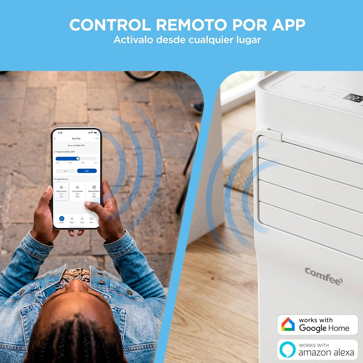 COMFEE Pingüino Aire Acondicionado Portátil 3 en 1 | 8000 BTU/2000 Frigorías Con App + Mando a Distancia | Climatizador y Deshumidificador | Bajo